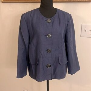 Kasper Navy Linen Blend Plus Size Blazer w/Large Buttons, Sz. 14.
